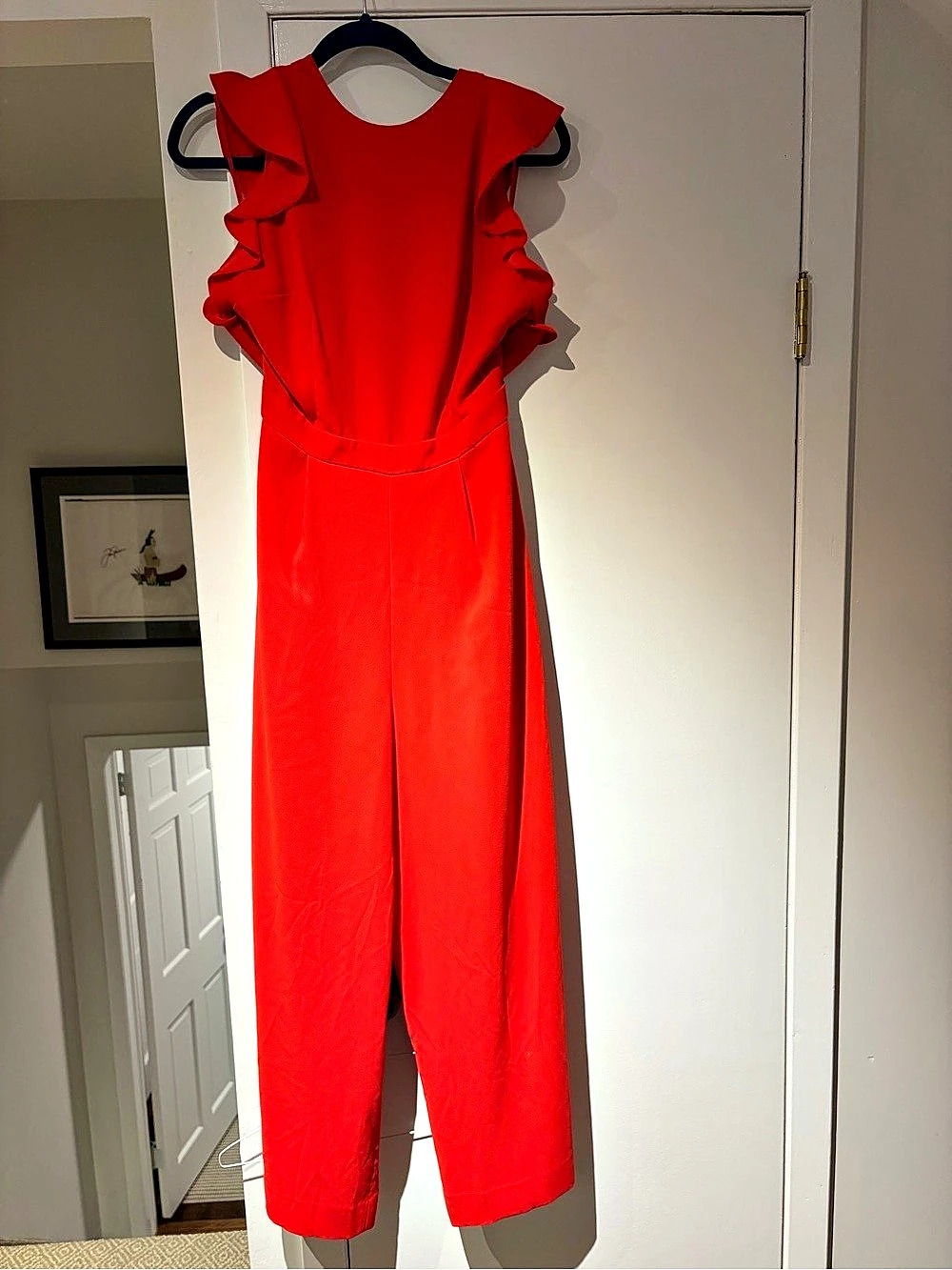 J. Crew Red Ruffle Sleeve Jumpsuit Size 4 Tall Like New